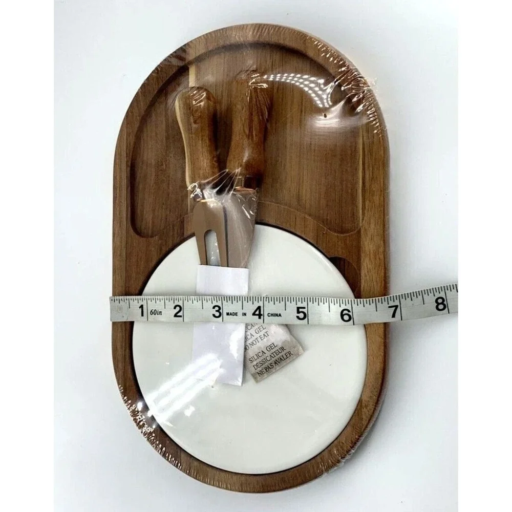Gourmet Wood & Ceramic Cheese Board Gift‎ Set With Acacia Tray Ceramic Plate NEW